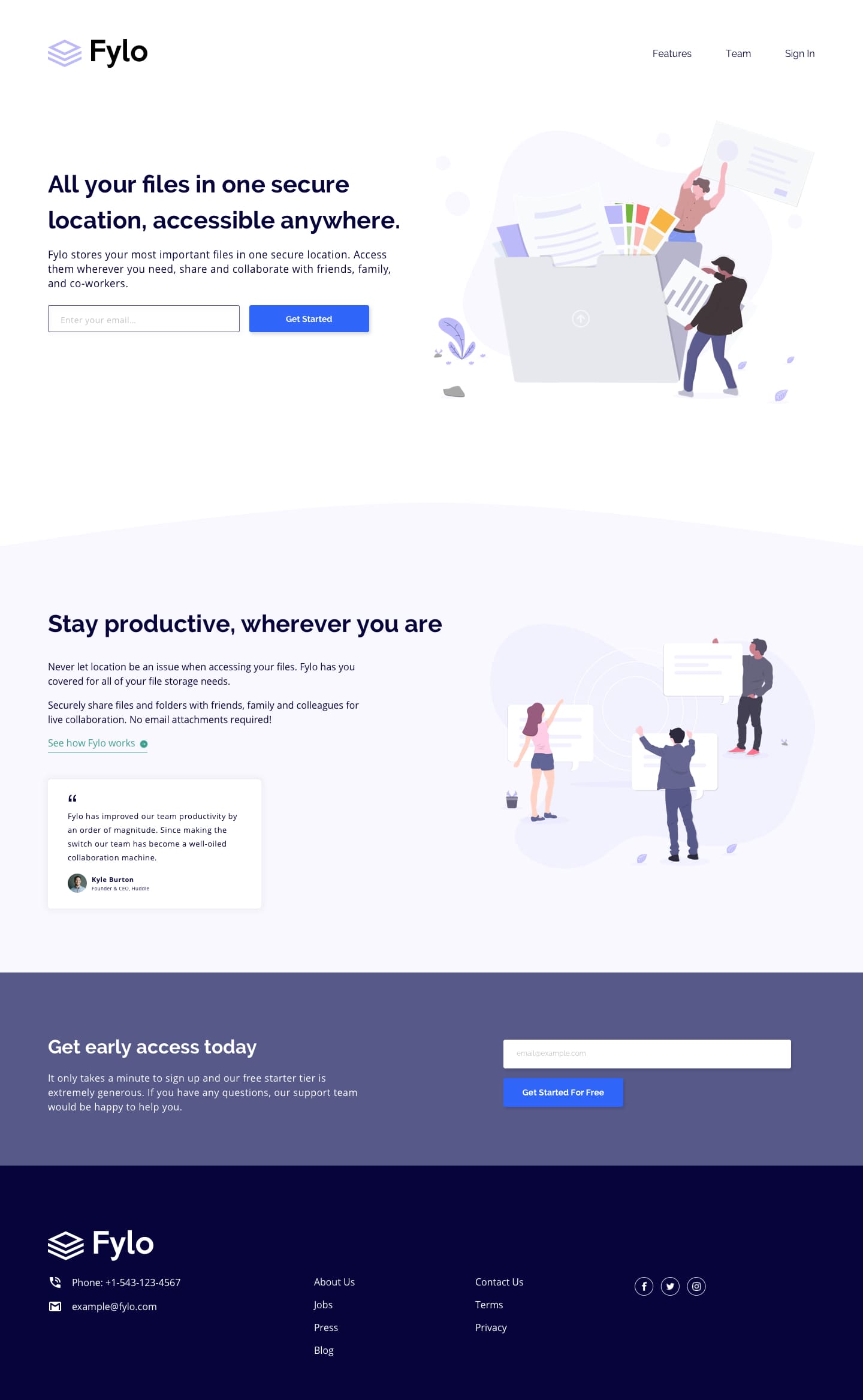 fylo-landing-page-with-two-column-layout